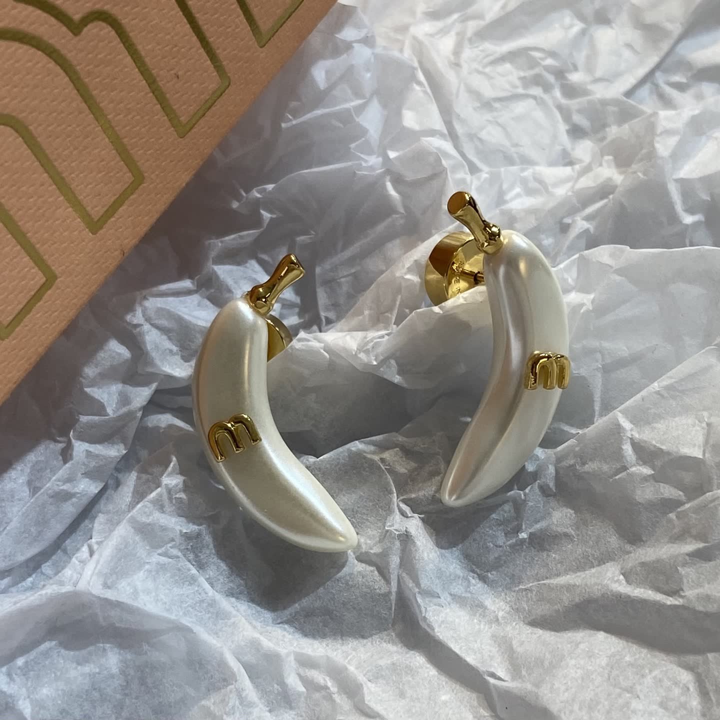 Miu Miu Banana Shaped Pearl Earrings